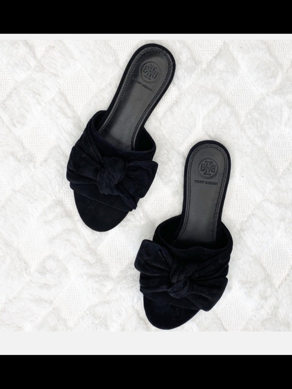 Tory Burch Annabelle Black Suede Bow Slide Sandals. Size 7
